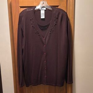 Bice Women's Elegant Layered Cardigan in Deep Burgundy Maroon 2X